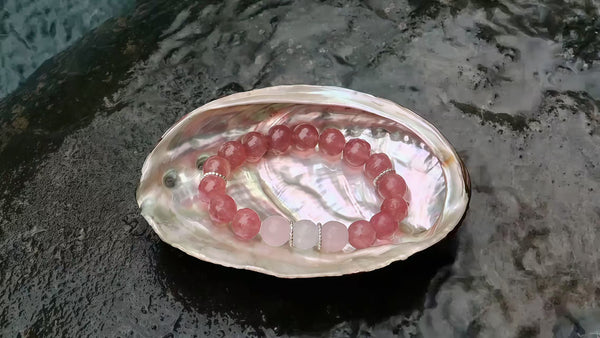 Love Manifestation | Handmade Crystal Bracelet with Strawberry Quartz, Rose Quartz, Clear Quartz and Silver