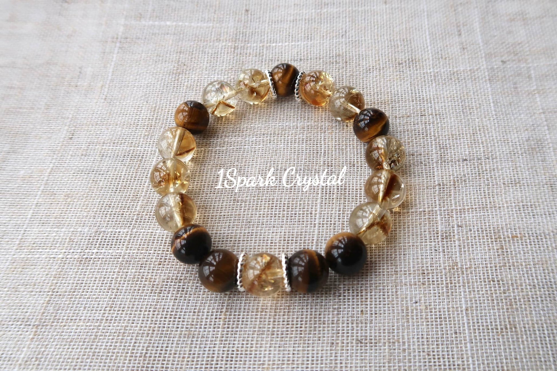 Money Magnet handmade crystal bracelet featuring citrine and golden tiger’s eye, displayed in a full view showcasing its vibrant and wealth-attracting design