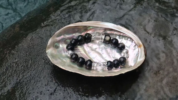 Mystic Protection | Handmade Crystal Bracelet with Black Obsidian, Clear Quartz, and Silver