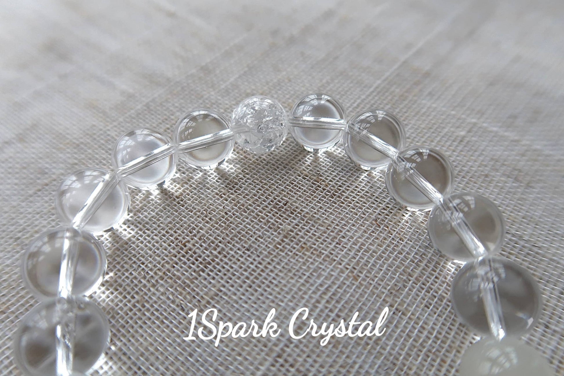 Close-up of Soul Cleanse bracelet showcasing the clarity and sparkle of clear quartz crystals, offering purification and positive energy